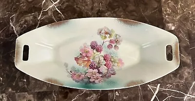 Vintage Hand Painted Flowers And Grapes Oval  Dish Germany H & C Bavaria • $10