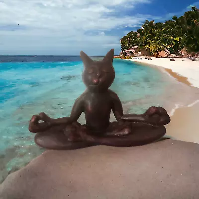 Pier 1 Imports Yoga Cat Statue Bronze Ceramic Discontinued Meditating Zen • $25.99