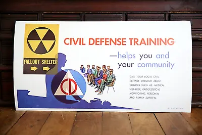 Vintage 1964 Civil Defense Sign Defense Training Ad Poster Cold War Atomic Bomb • $59.50