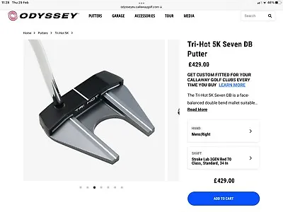 New Odyssey Tri-Hot 5K 23 Seven DB 34 Inch Putter With Head Cover.  RRP £429. • £61.25