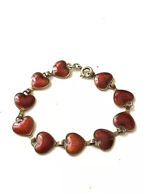 Vintage David Andersen Sterling Silver Red Enamel Hearts Bracelet • $141