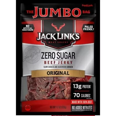 Jack Links Original Zero Sugar Beef Jerky 4.7oz Jumbo Size Bag APR 2024 • £23.66