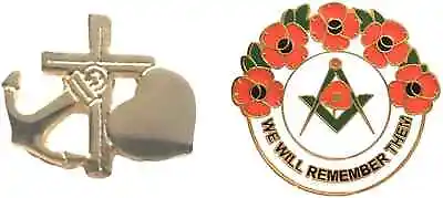 £7.99 • Buy Faith, Hope & Charity Gold Plated Badge + Masonic We Will Remember Enamel Badge