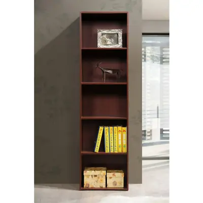 Hodedah 5-Shelf Bookcase In Mahogany Stylish Storage 40.41 X 29.9 X 90.42 Cm • £41.99