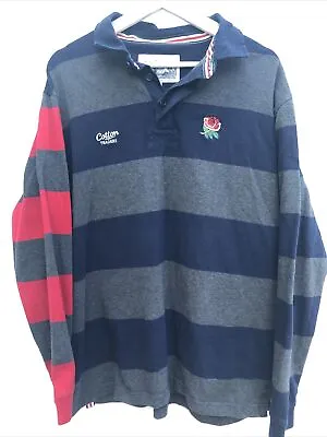 ENGLAND COTTON TRADERS Rugby Shirt Striped Long Sleeve Mens XL • £17.95