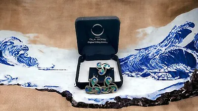Pair Of Ola Gorie Enamel Decorated Silver Earrings And Matching Brooch • £50