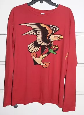 Men's Ed Hardy By Christian Audigier Soft Red Long Sleeve Shirt Size L • $24