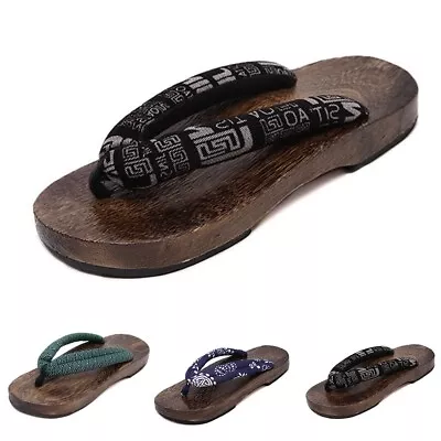 Mens Fashion Japanese Geta Clogs Flip Flops Sandals Wooden Shoes Size 42 45 • $37.90