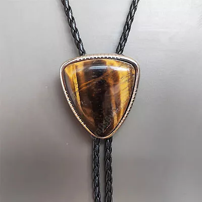 Triangle Tiger-eye Stone Western Cowboy Mens Bolo Tie PU Rope Wedding Necktie • $21.69