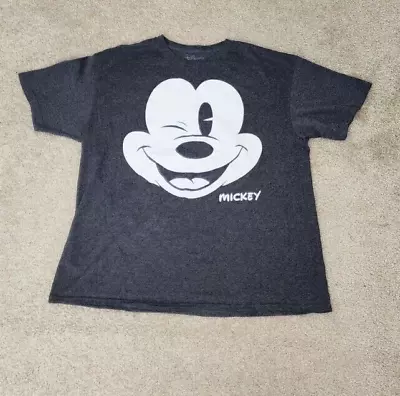 Disney's Micky Mouse T Shirt Mens Large Gray Outdoor Casual Big Winky Face Print • $19.99