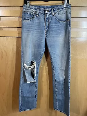 R13 Jeans Catherine Mid Rise Sz 25x28 Color Tommy Gun Blue Distressed Hole Knee • $59.99