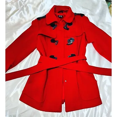 Nicole Miller RUBY RED Pea Coat Womens Medium Winter Jacket Long Sleeves • $40.99