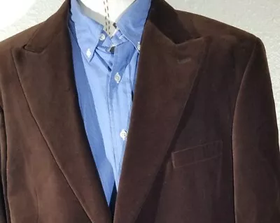 46R Peak Brown Velvet Velour Cotton Tweed Dinner Evening Smoking Blazer Coat • $179.95