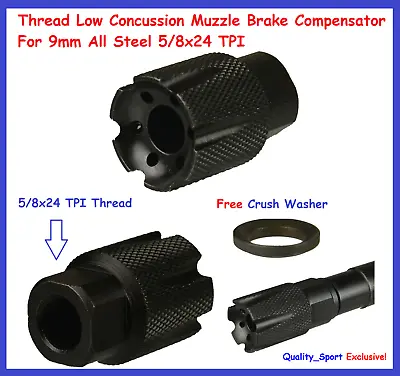 Thread Low Concussion Muzzle Brake Compensator For 9mm All Steel 5/8x24 TPI • $18.99