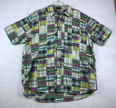 Castaway Nantucket Island Patchwork Madras Mens XL Plaid Colorful Short Sleeve • $19.99