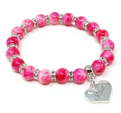 Personalised Pink Mum Sister Niece Charm Bracelet Birthday Christmas Gift • £4.45