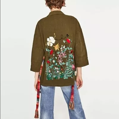 Zara Collection Floral Embroidered Buttondown Jacket Coat Tunic Top M New 221358 • $43.97