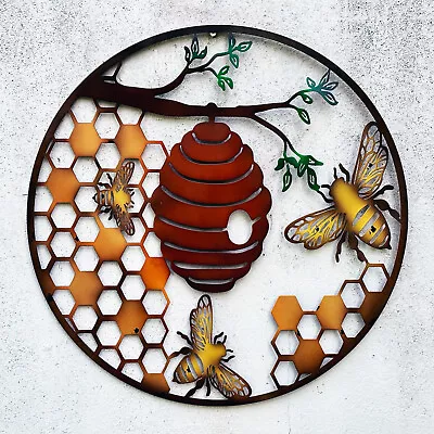 Honeycomb Beehive Wall Art 60cm Metal Coloured Round Bees Outdoor Garden Decor • £45