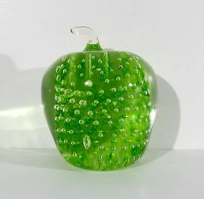 Vintage Murano? Glass Controlled Bubble Green Apple Paperweight 3.5  High • $14.99