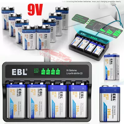 9V Lithium Li-Ion Ni-MH Rechargeable Batteries / 9 Volt LCD Battery Charger Lot • $24.99
