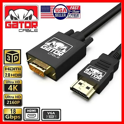 HDMI To VGA Cable Converter Adapter For HDTV PC Desktop Monitor Video 1080P 6FT • $9.49