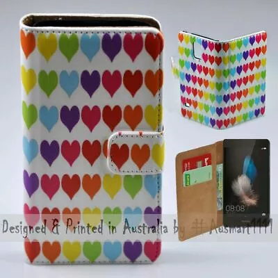 For Huawei Series - Colourful Heart Theme Print Wallet Mobile Phone Case Cover • $13.98