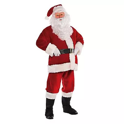 Mens Deluxe Plush Velvet Santa Suit Father Christmas Xmas Fancy Dress Costume • £52.68