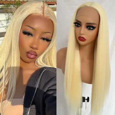 #613 Lace Front Wigs Pre Plucked Glueless Long Straight Wig Natural Blonde Women • $20.15