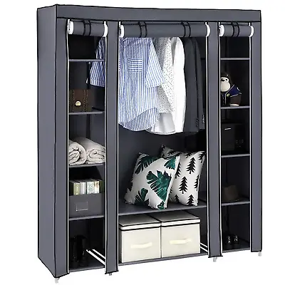 Practical Wardrobe Clothes Storage Cupboard Hanging Rail Shelving Fabric Canvas • £23.59