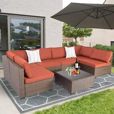 7 PCs Outdoor Sectional Sofa Patio Furniture Wicker Rattan Conversation Sets • $529.99