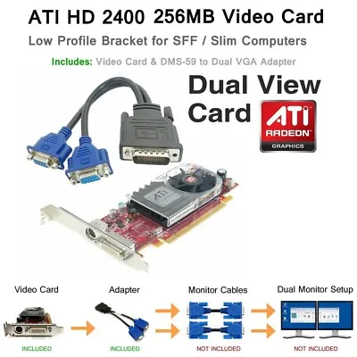 ATI Radeon MT HIGH Profile Dual Monitor Video Card 256MB DDR2 PCI-E X16 VGA HD • $14.99