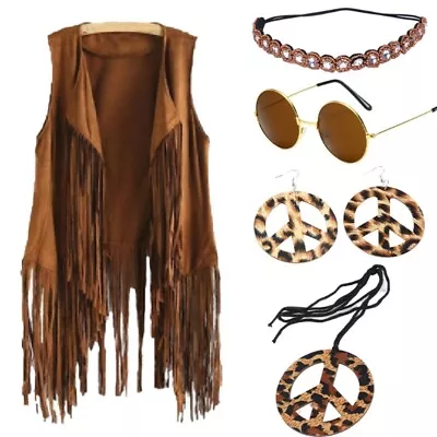 Fancy-Dress Women Hippie-Costume Clothes 60s 70s Disco Outfit Hippie-Costume • £15.96