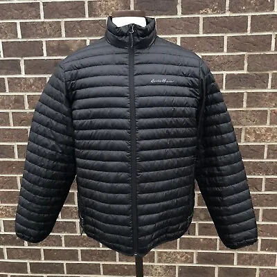 Eddie Bauer Black Thin Down Puffer Full Zip Jacket Coat Men’s Large L • $55.99