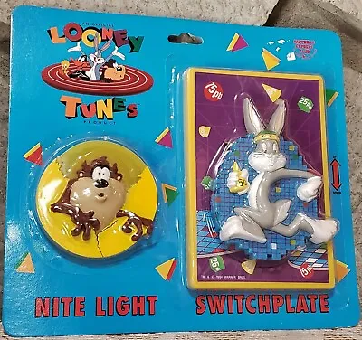 $13 • Buy NEW Vintage 1994 Looney Tunes TAZ BUGS BUNNY Nite Light & Switch Plate SET
