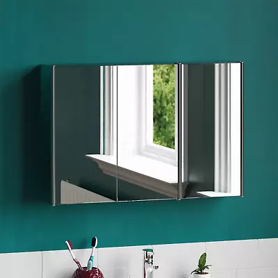 Tiano Triple Door Wall Cabinet Stainless Steel Mirrored Vanity Bathroom Cupboard • £54.99