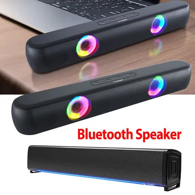 HIFI Stereo Bass LED Bluetooth Sound Bar Computer Speakers For PC Laptop Desktop • £20.89