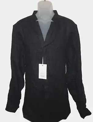 Murano Mens Long Sleeve Shirt Big 2X Black Baird McNutt Linen Band Collar NWT • $27.95