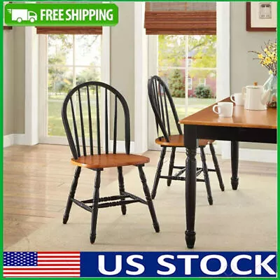 Solid Wood Dining Chair With Back Autumn Lane Windsor  Set Of 2  Black And Oak • $103.95