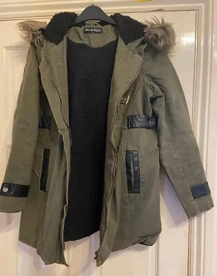 Miss Selfridge Ladies Khaki Hooded Coat Size 8 • £3