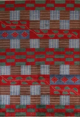 Modern Geometric Gabbeh Kashkoli Area Rug 7x9 Hand-Knotted Wool Carpet • $773.40