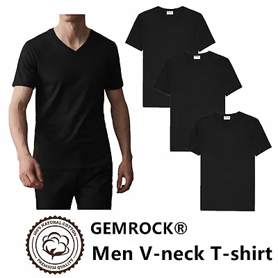$45.99 • Buy Men 100% Cotton V Neck T Shirt Solid Black Short Sleeve Casual Tee S-4XL Lot