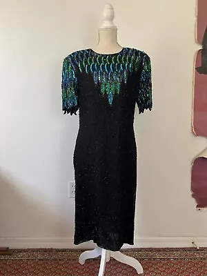 Vintage 80’s 90’s Stenay Beaded Sequined Cocktail Party Dress M/L  • $18