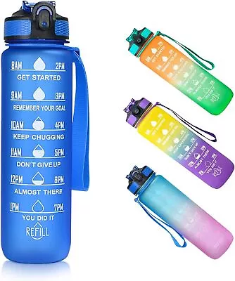 1L Sports Water Bottle Gym Travel Drinking Leakproof Bottle With Straw BPA Free • £7.99