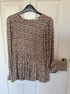 Fat Face Cream Floral Ladies Viscose Smock Top Size 12 Seldom Worn VGC • £5