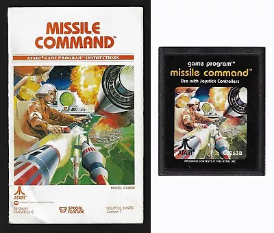 Vintage 1981 Atari 2600 MISSILE COMMAND Game Cartridge & Instructions - CX2638 • $12.75