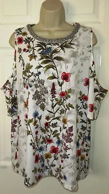 Womens🦋NEXT🦋multi Stretch Cold Shoulder Longline Top Blouse Size 18 • £6.50