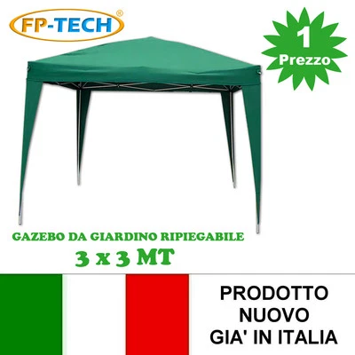 Gazebo Pieghevole 3x3 Metri Automatico - Tenda Fisarmonica Per Giardino, Spiaggia, Fiere, Bianco, Struttura In Alluminio, Senza Teli Laterali