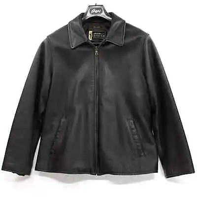 Eddie Bauer Legend Black Pebbled Leather Stine Jacket XL Full Zip Collared Moto • $69