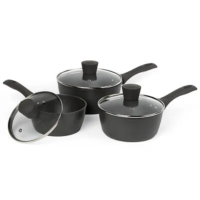 Salter Cosmos Saucepan Set PFOA-Free Non-Stick Coating 16/18/20 Cm Matte Grey • £37.99