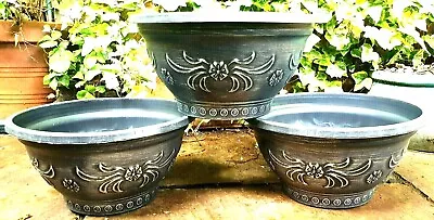 £0.99 • Buy 2 Pair Xl Large Low Planter Silver Grey Garden Container Patio Plant Pot Plastic